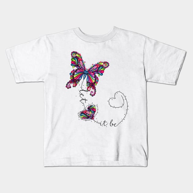 Let It Be Hippie Butterfly Kids T-Shirt by Raul Caldwell